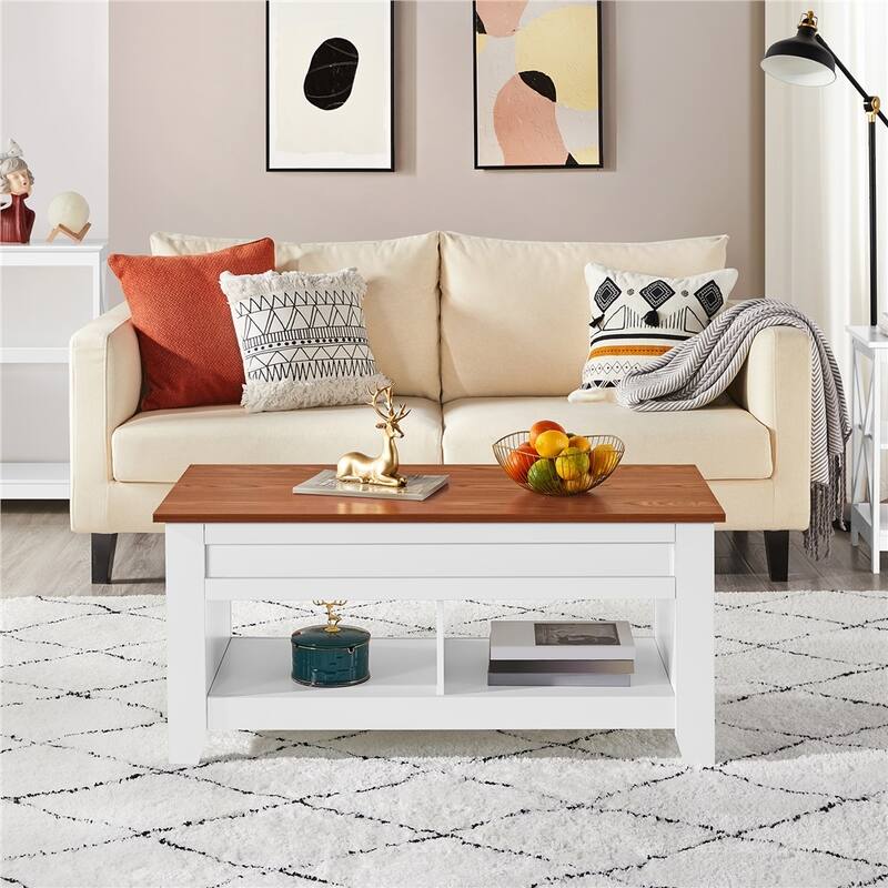 Yaheetech Lift Top Dining Coffee Table with Hidden Storage and Shelves