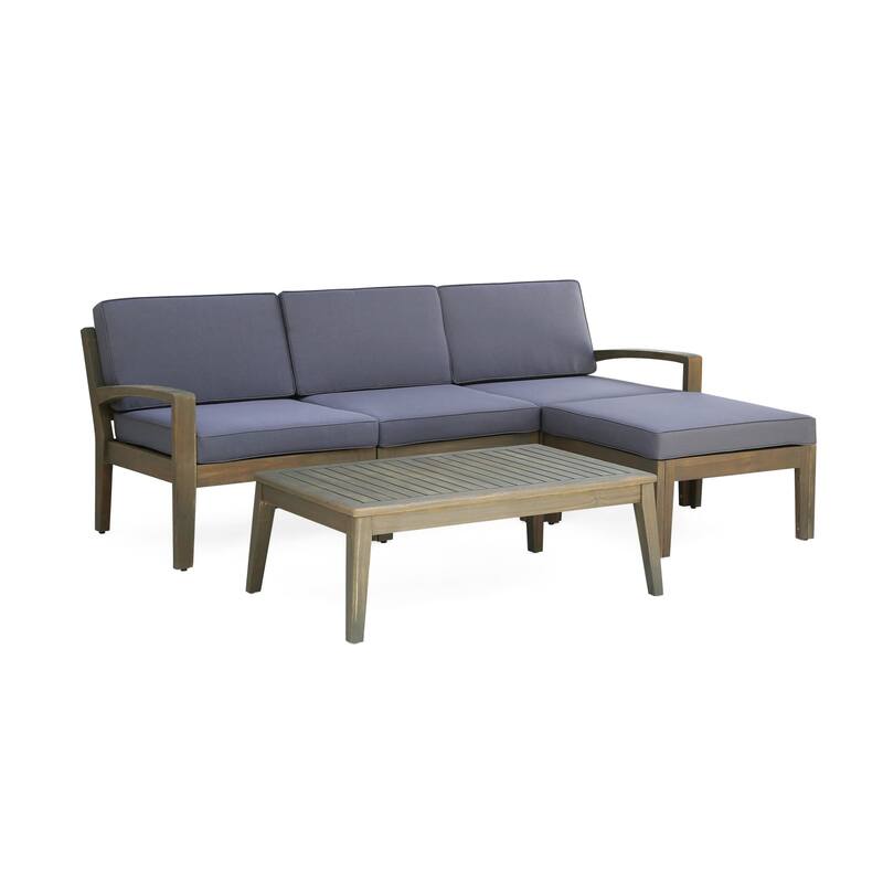 5-Piece Outdoor Acacia Wood Sectional Sofa Set with Coffee Table