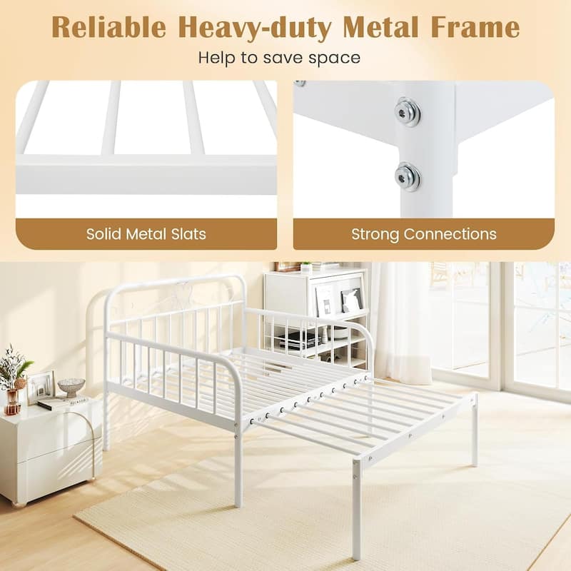 Metal Twin Bed Frame Convertible Sofa Bed w/ Headboard & Armrests