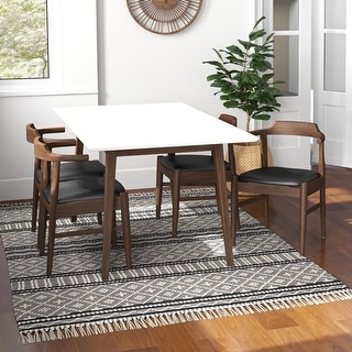 Sten Modern Solid Wood Dining Table and 4 Vegan Leather Chair Set - Bed ...