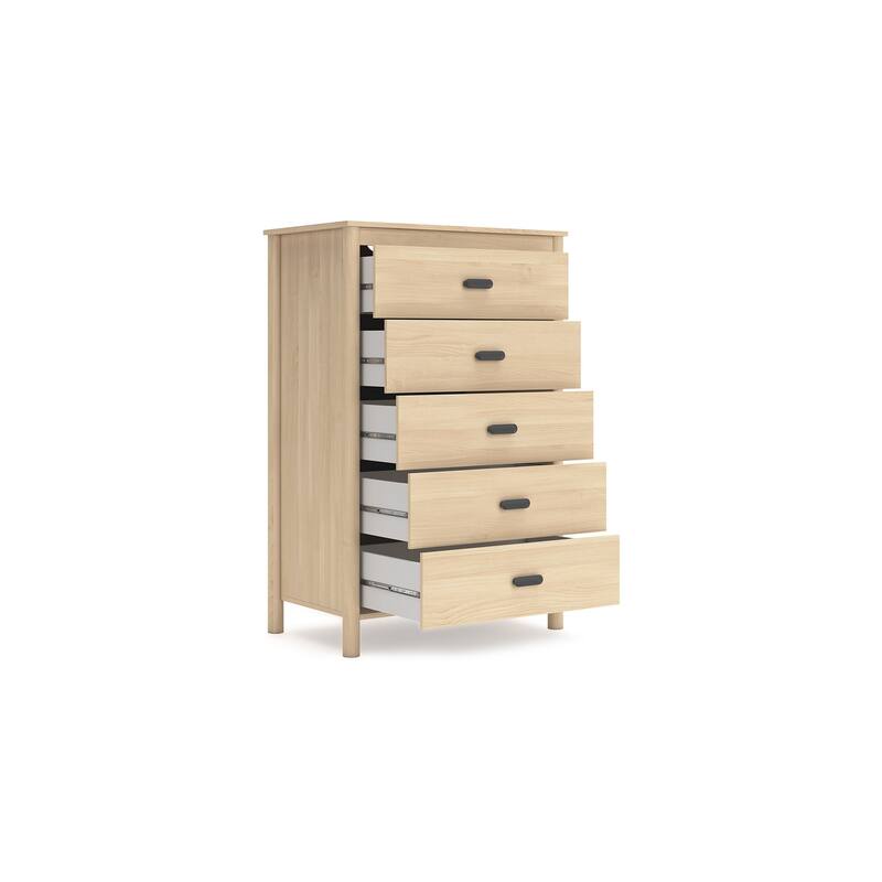 Abis Tall Dresser Chest, 5 Drawers, Natural Brown Wood, Black, 50 Inch