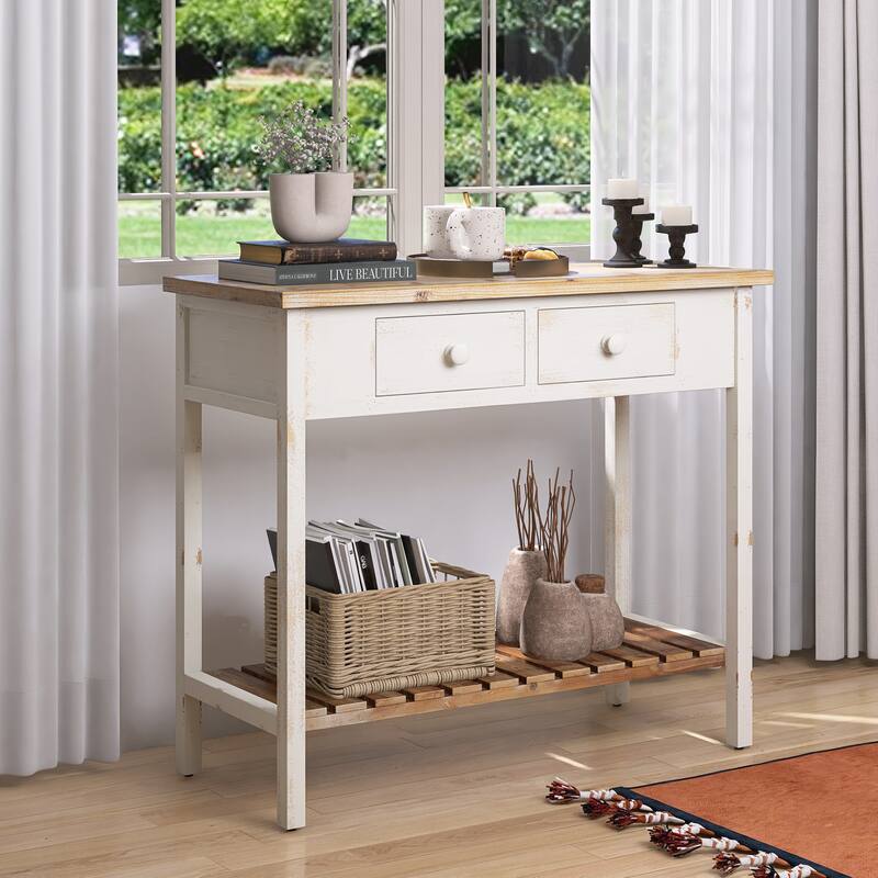 GDF Studio - Delaney Vintage Two-Drawer Console Table with Open Shelf