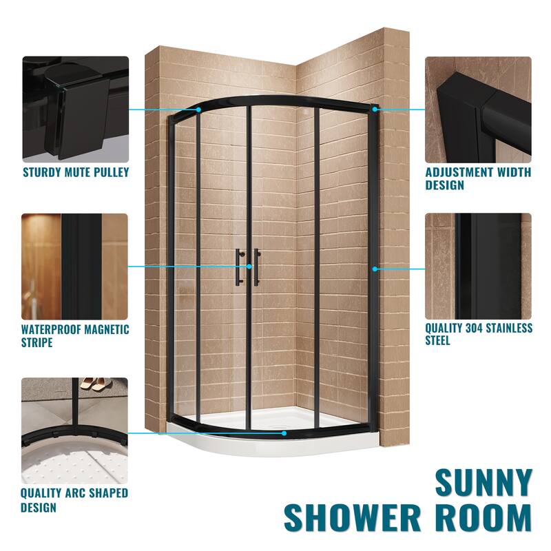 Elegant 36.7 in. W x 36.7 in. D x 72 in. H Corner Entry Curve Shower Enclosure Sliding Door with Shower Base