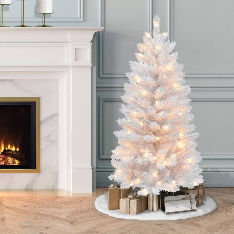 Puleo International 4 ft. Pre-Lit White Carson Artificial Pine Tree
