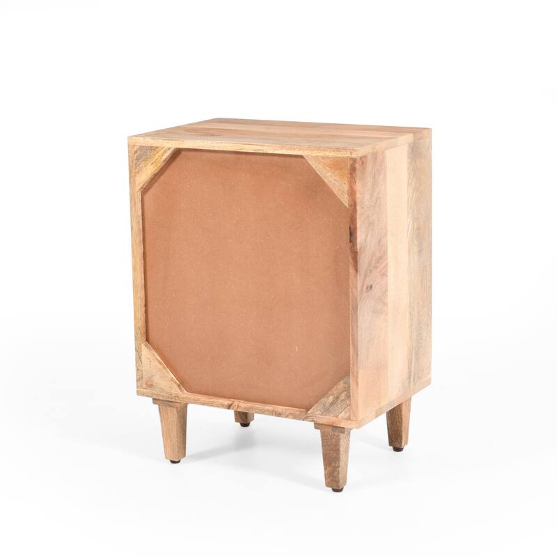 Solid Wood Nightstand with Drawer and Cabinet, Natural Finish Bedside Table for Bedroom or Small Spaces