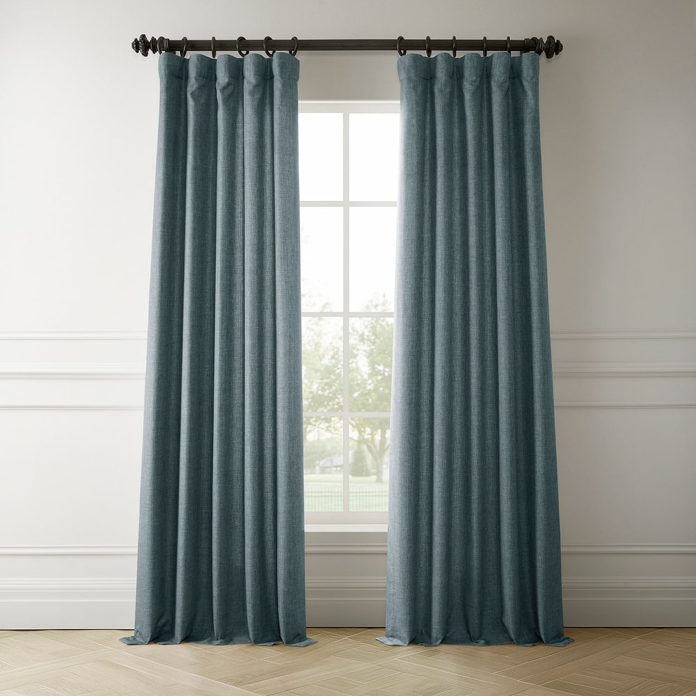 Exclusive Fabrics Italian Faux Linen Room Darkening Curtains for Bedroom & Living Room Curtains - Single Panel Window Curtains