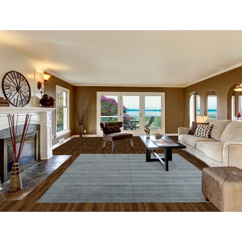 Hand Knotted Oriental 100% Wool Carpet Tribal Animal Pictorial Navy Blue & Blues Gabbeh Area Rug - 9' 11'' X 8' 2''