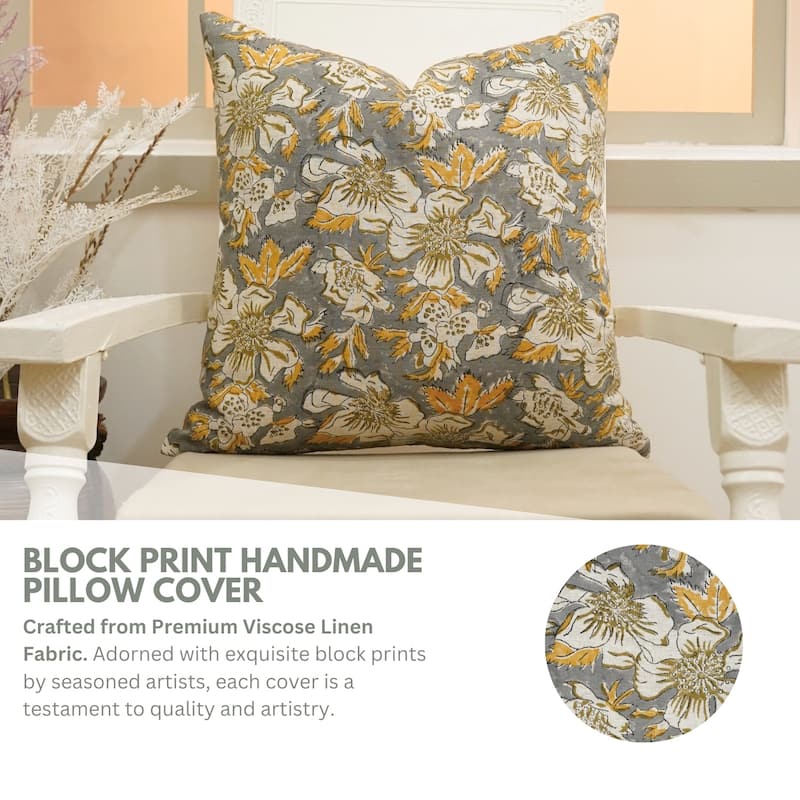 Fabdivine Soft Pillow Cover Shape Floral Block Print for Hotel Couch Spring Guest Room Blue Farmhouse, Mohini