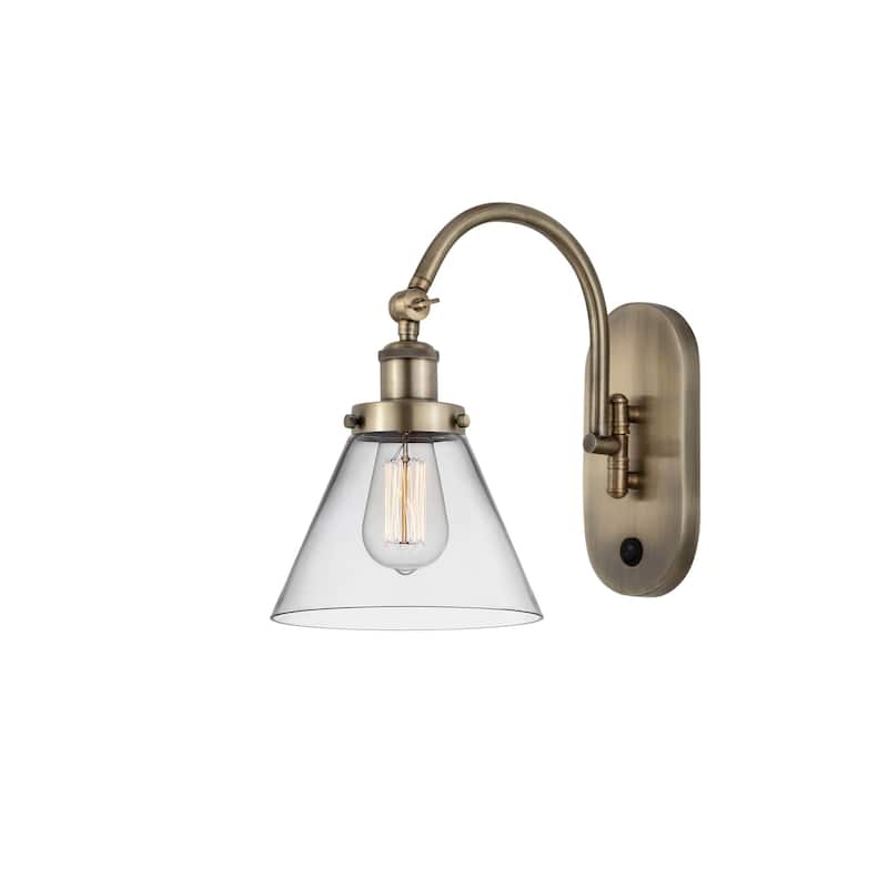 Innovations Lighting 918-1W-13-8 Cone Sconce Cone 13" Tall Wall Sconce - Antique Brass / Clear