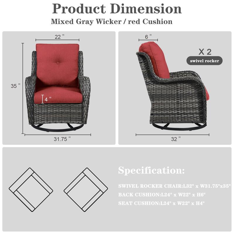 ArcoBay Wicker PE Rattan Outdoor Patio Swivel Glider Chairs with 4'' Olefin Cushions (2-Pack)