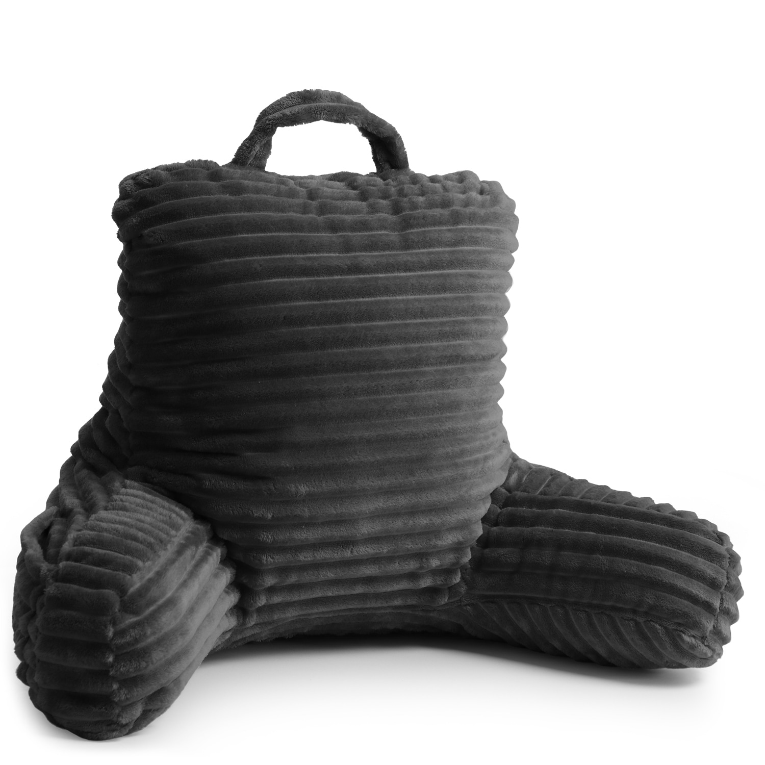 Clara Clark Cut Plush Striped Reading Pillow Back Support Shredded Memory Foam Bed Rest Pillow with Arms Small Navy Blue