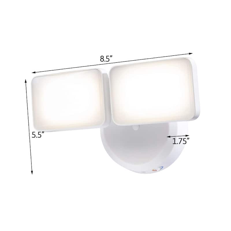 Outdoor LED Dual Head Wall Spot Light 2 Light Dusk to Dawn, White Finish 6"H