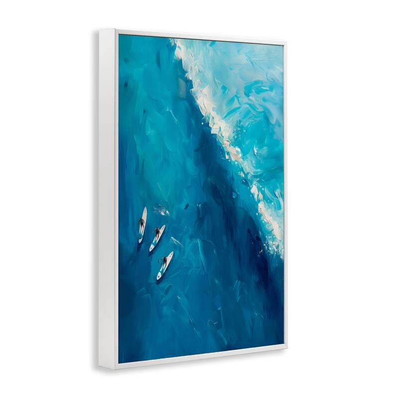 Stupell Surfers & Wave Aerial View Framed Giclee Art Design By LSR Design Studio
