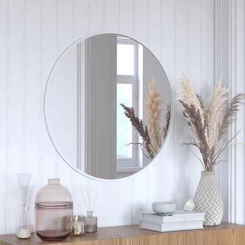 Wall Mount Shatterproof Round Accent Wall Mirror with Metal Frame