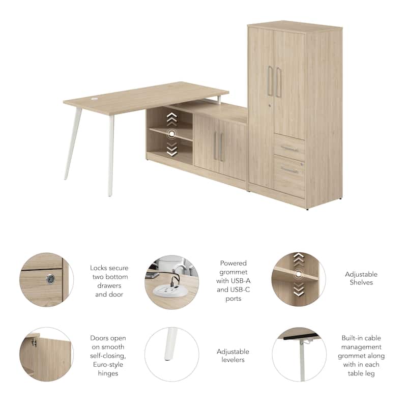 Bush Business Furniture Vista 60W L Shaped Desk with Cabinet, Wardrobe