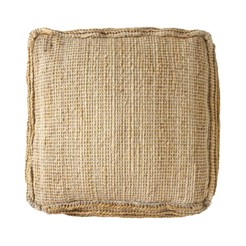 HomeRoots 18" Natural Jute Blend Cube Striped Pouf Ottoman