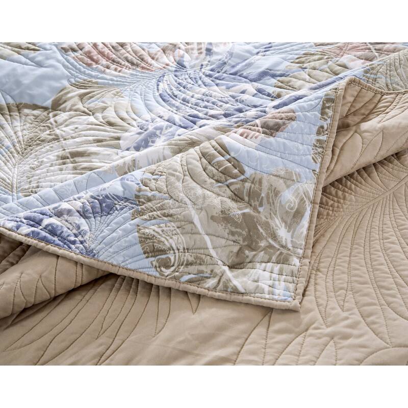 Greenland Home Fashions Tropics Finely Stitched Palm Leaf Reversible Quilt Set