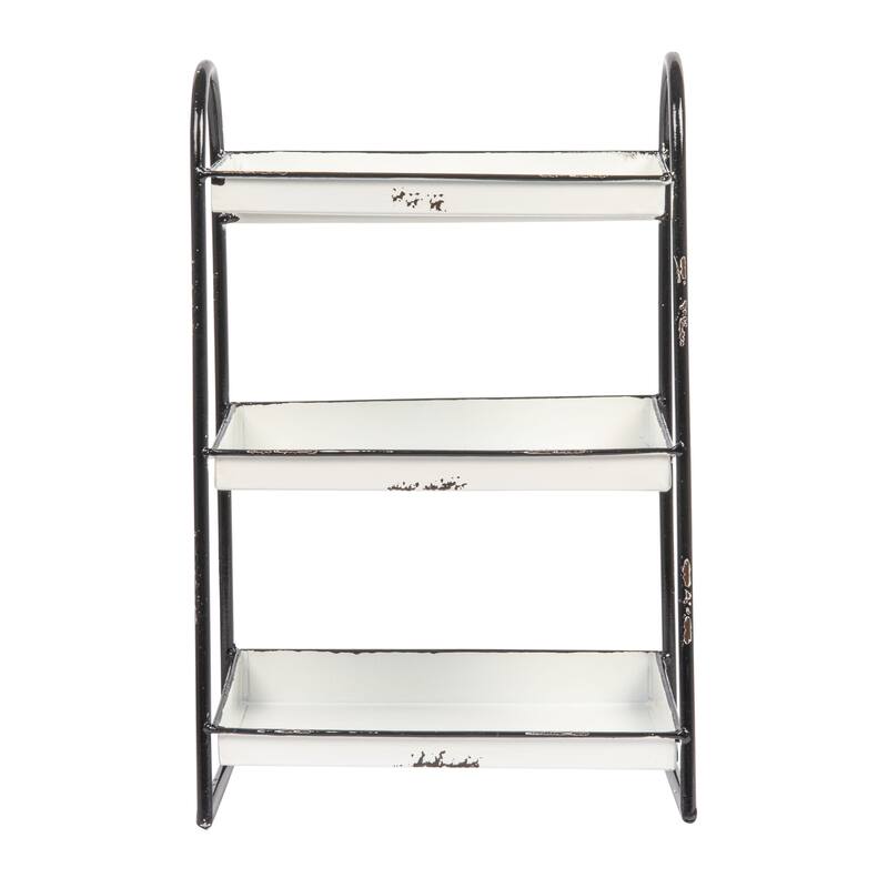 Heavily Distressed White 3-Tier Metal Tray with Black Frame and Rim
