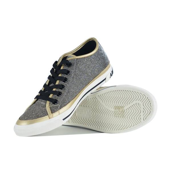 Shop Armani Jeans Women S Gold Black Round Toe Lace Up Sneakers
