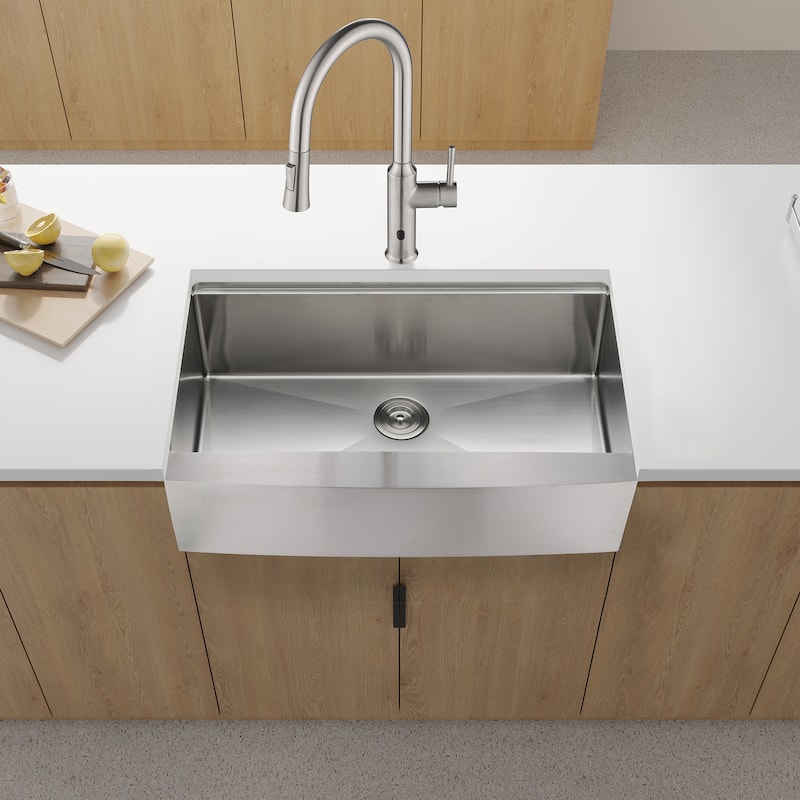 Farmhouse Apron Single Bowl Stainless Steel Kitchen Sink with Workstation - Brushed Nickel