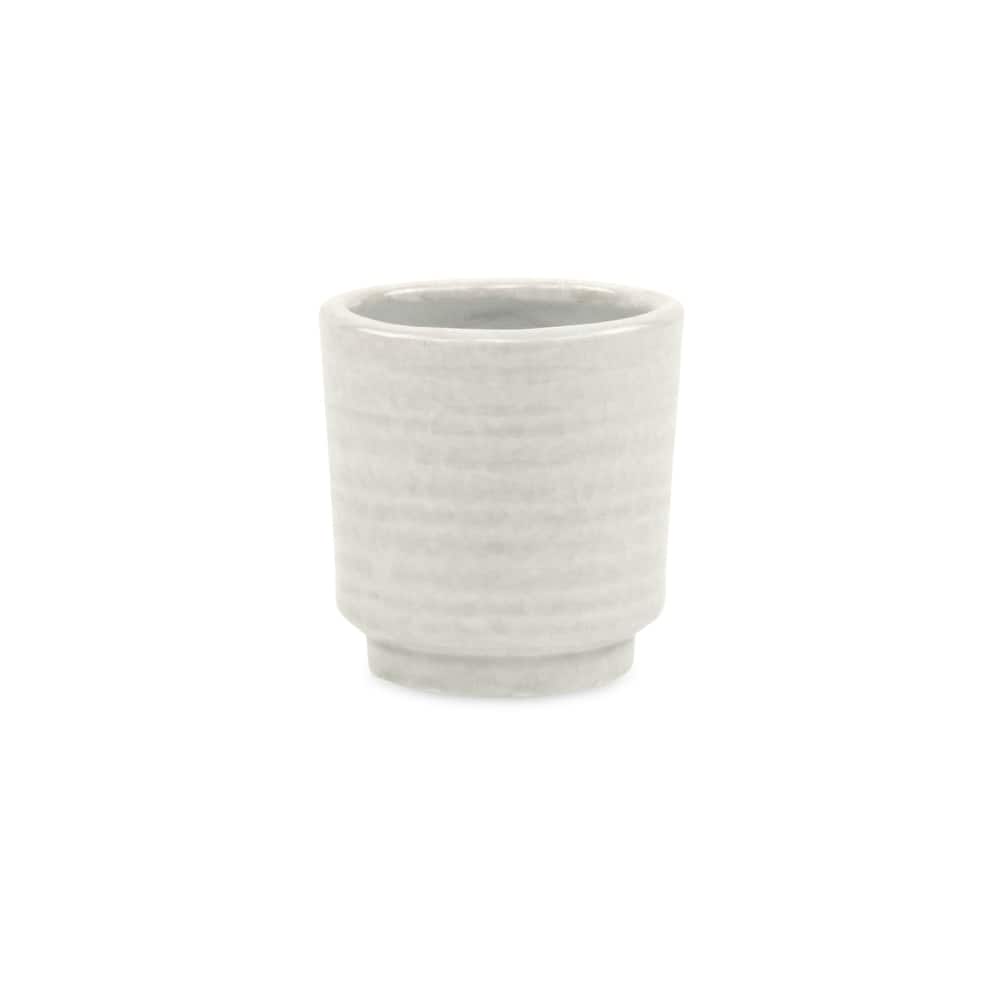 Celadon Gray Ceramic Rippled Planter