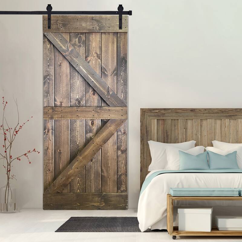 Paneled Wood Barn Door with Installation Hardware Kit - K3 Series