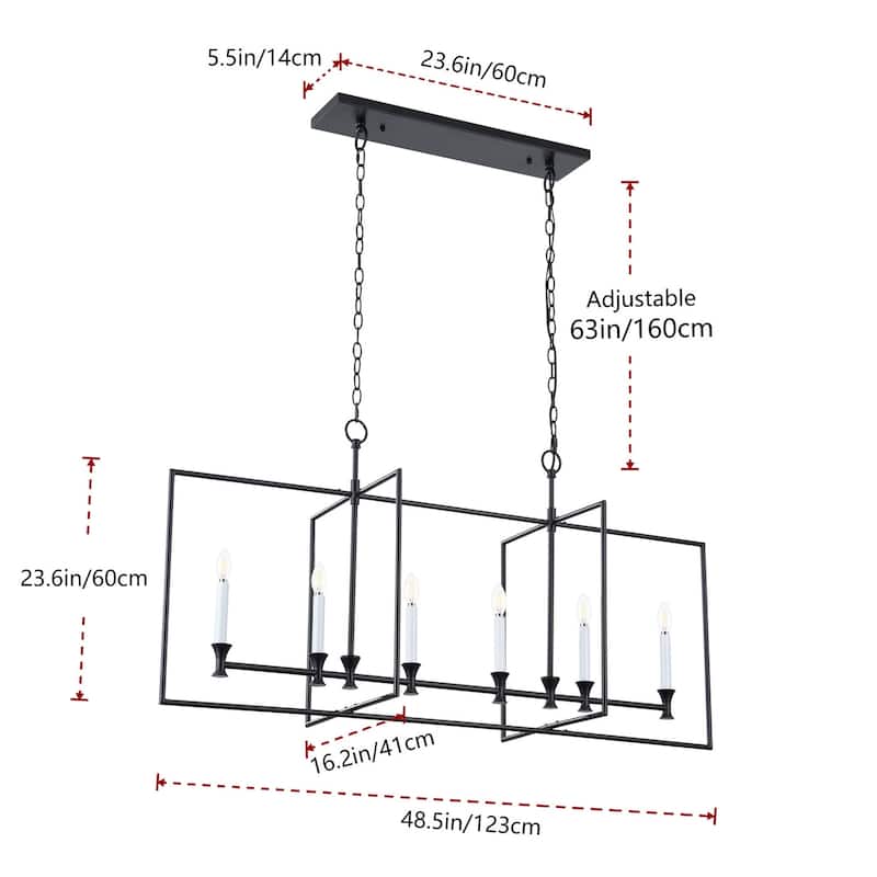 6-Lights Farmhouse Metal Frame Kitchen Island Lights - 48.5" D× 16.2" W× 86.6" H(Adjustable)