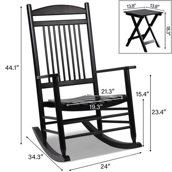 dimension image slide 2 of 3, VEIKOUS Wood 3-piece Outdoor Rocking Chair and Folding Table Set