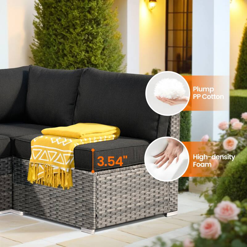 HOOOWOOO 8-piece Grey Wicker Patio Furniture Set Sectional Sofa with Fire Pit Table