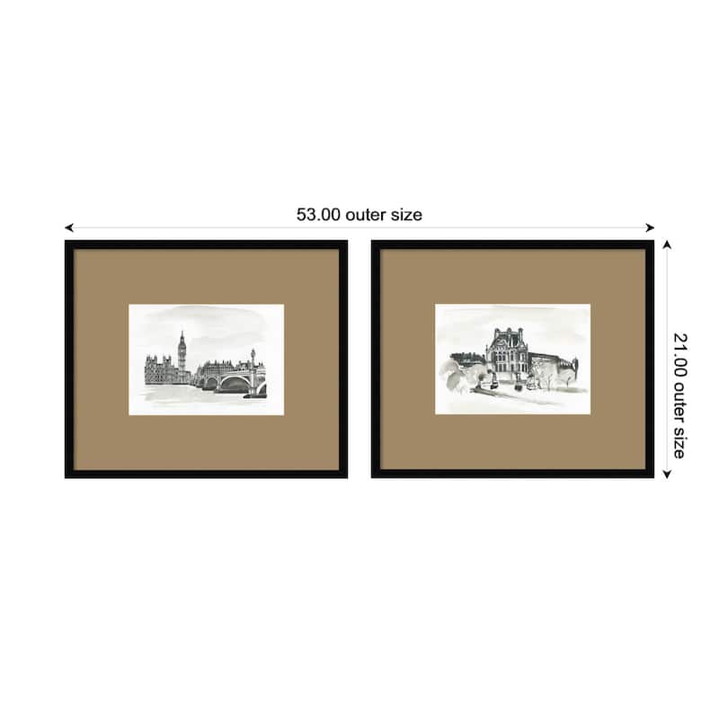 Kate and Laurel Vintage Postcard London & Paris 2 Piece Framed Wall Art Print Set by Teju Reval Brown Mat