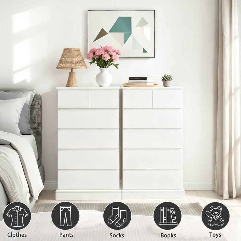 6 Drawers Dresser, Tall Dresser for Bedroom, Modern Chest of Drawers with Concealed Handles, Vertical Wood Storage Cabinet