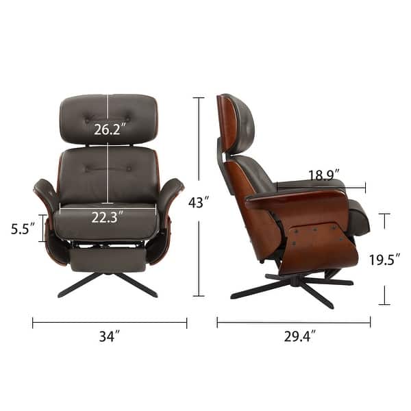 Art Leon Midcentury Modern Genuine Leather Lounge Chair Recliner On