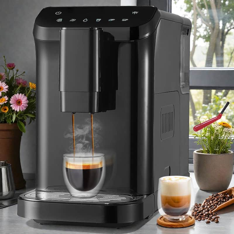 Automatic Espresso Machine 15 Bar with Built In Grinder, Coffee Maker with 15 Grind Settings and Large Water Tank