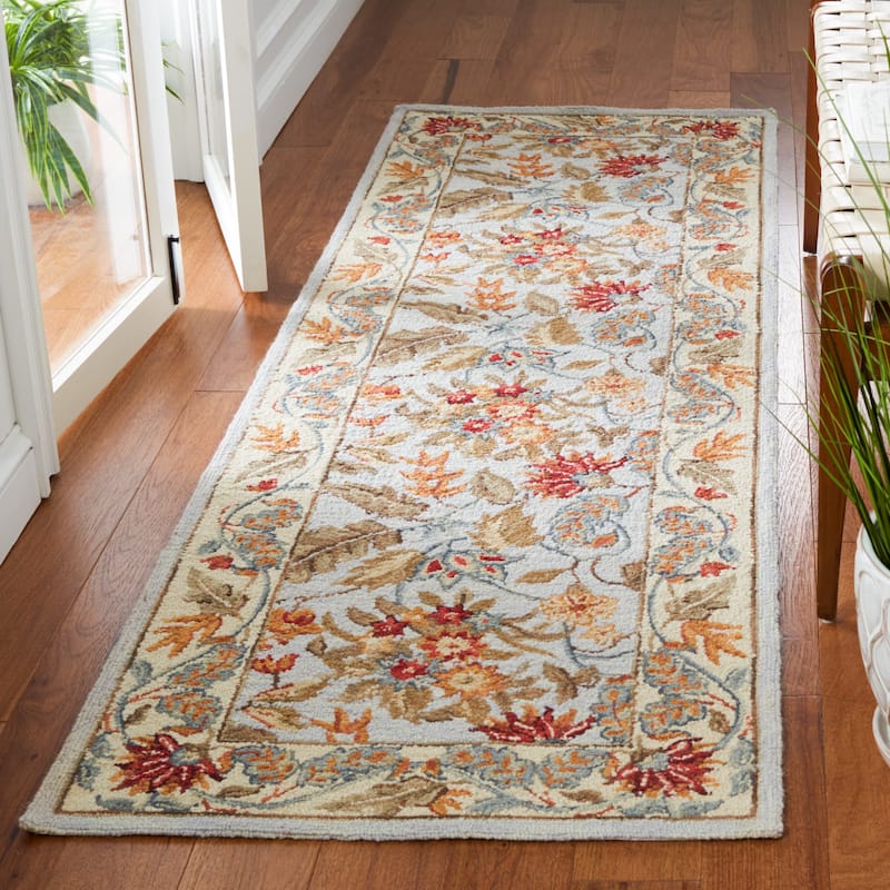 SAFAVIEH Handmade Chelsea Ashlyn French Country Floral Wool Rug - 2'6" x 14' Runner - Light Blue