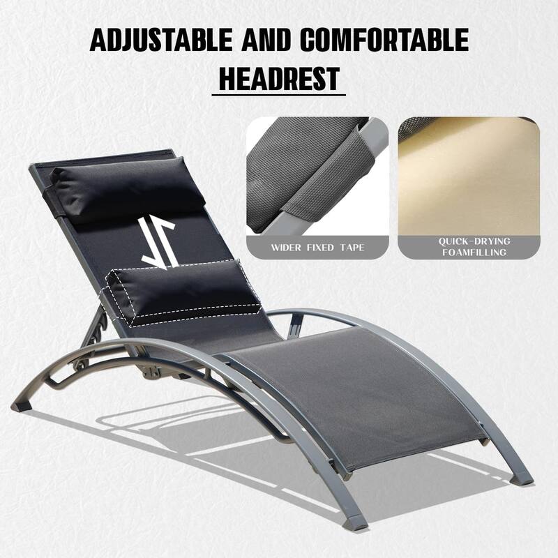 2-Piece Outdoor Chaise Lounge Set with Adjustable Backrest and Removable Pillow, Patio Recliner Chair for Beach Pool Poolside