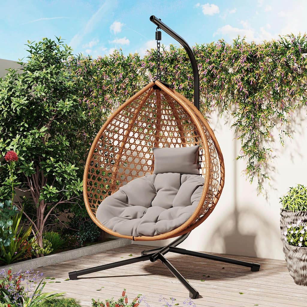 Sturdy Hammock Chair with Stand - Durable Hanging Egg Chair with Rattan Weaving