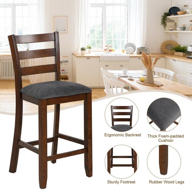 2Pcs Counter Height Chairs with Fabric Seat and Rubber Wood Legs - 17" x 18" x 39" (L x W x H)