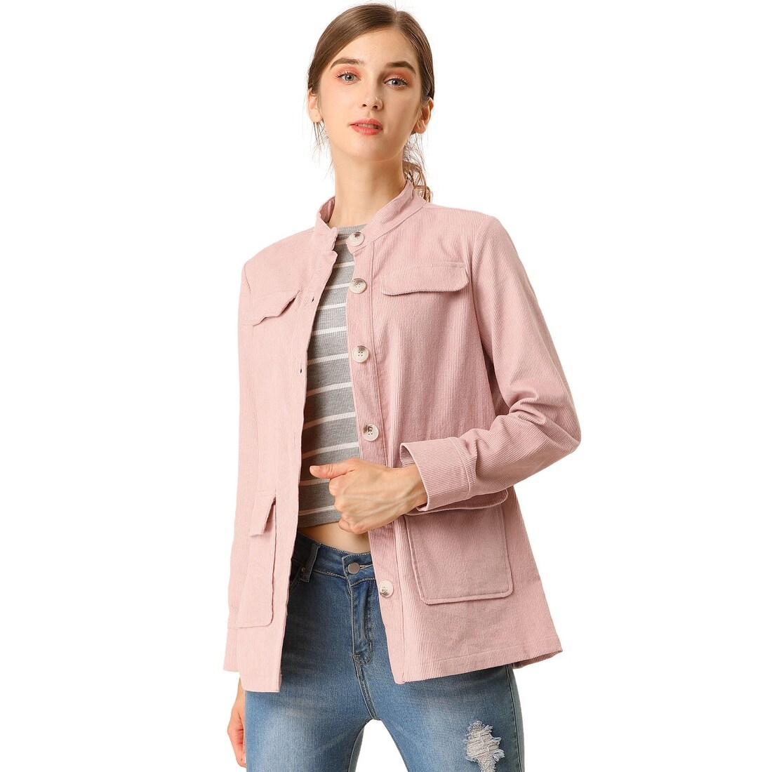 Shop Women S Vintage Casual Stand Collar Button Front Belted