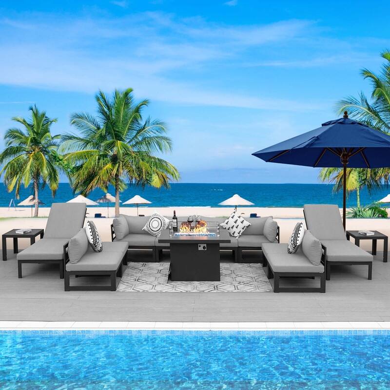 FINCATI Aluminum Outdoor Patio Furniture Conversation Sectional Sofa Set - 13 Pieces - Light Grey