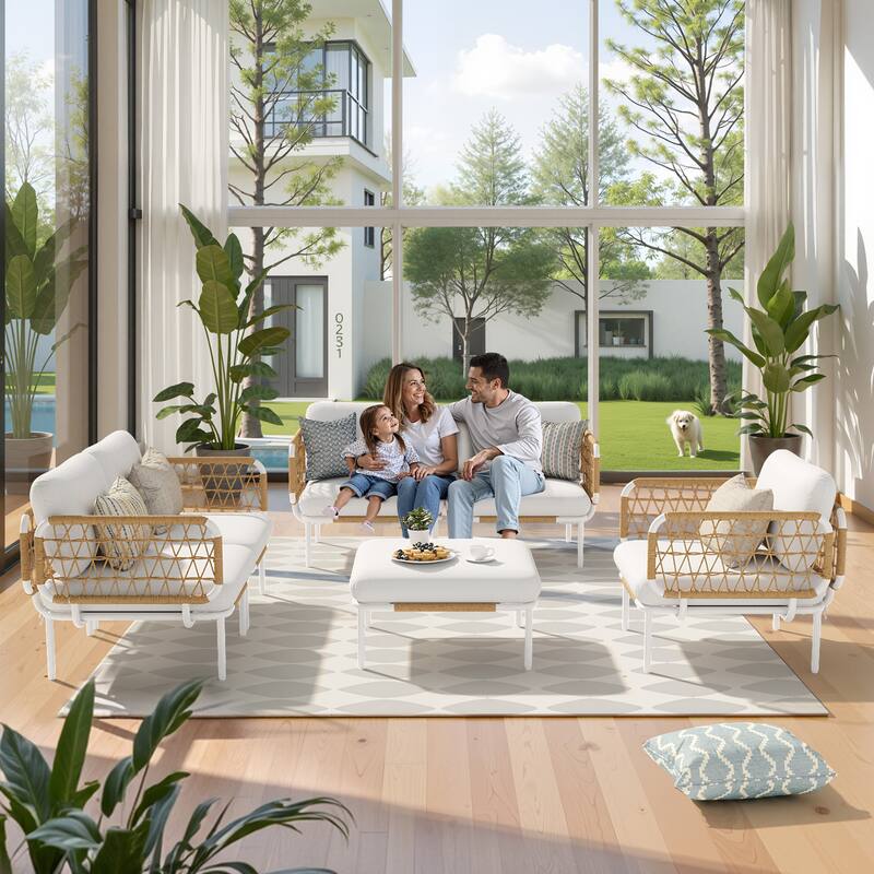 VredHom Outdoor Patio Aluminum PE Rattan Sectional Sofa Free Combination Conversation Seating Sets with Cushions