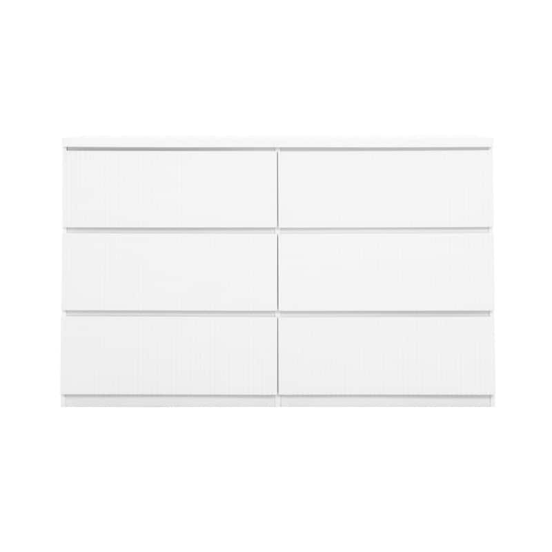 6-Drawer White Storage Cabinet, Modern Wavy Panel Dresser for Bedroom & Living Room