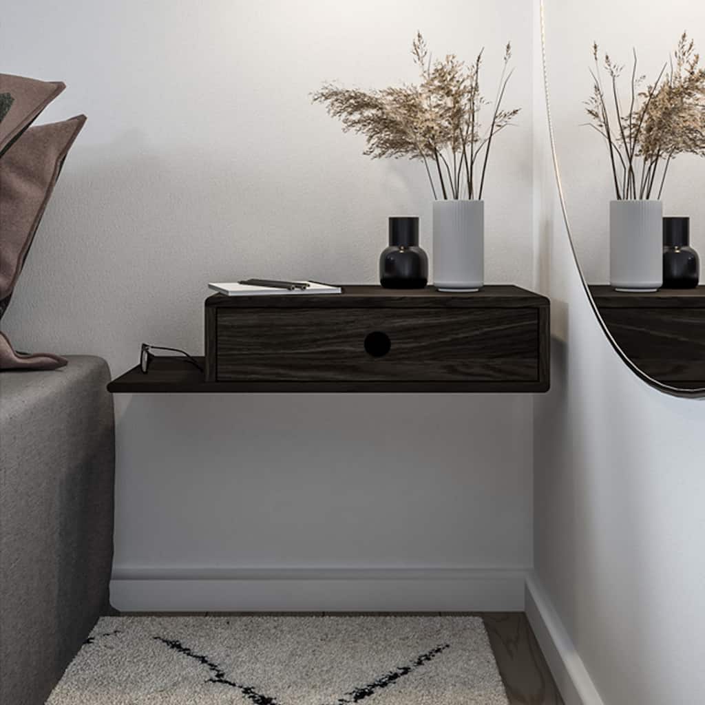 Handmade Solid Wood Floating Nightstand with Left Shelf