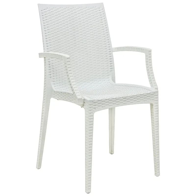 Mace Polypropylene Stackable Armrest Patio Dining Chair with Woven Design for Outdoor Dining Patio Indoor Gatherings - White