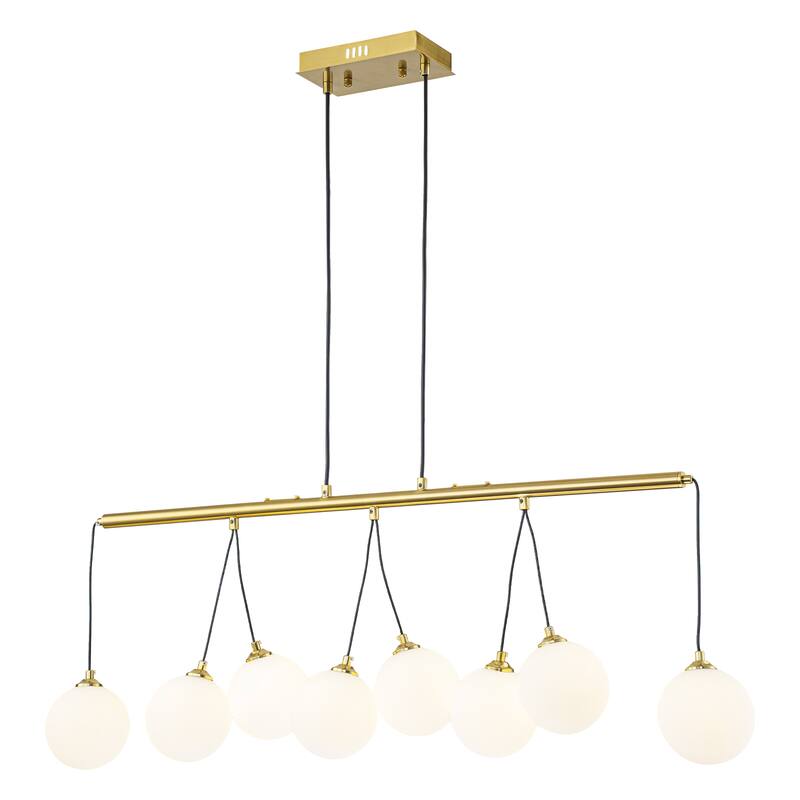8-Light Gold Linear Kitchen Island Pendant Light Frosted Glass Globes - Dia.39.37-in