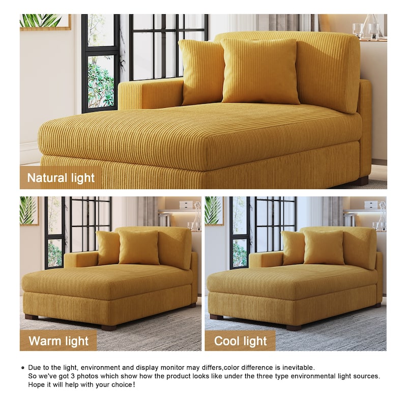 Modern Corduroy Indoor Chaise Lounge Couch with Pillows