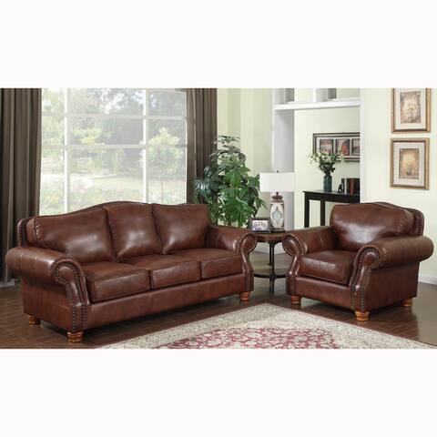 Brandon Distressed Whiskey Italian Leather Sofa and Chair Set