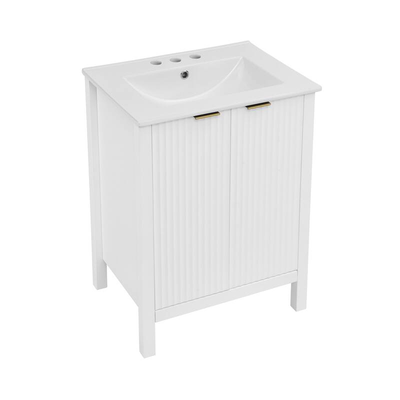 Bastille 24 In. White Bathroom Vanity With White, 3-Hole Ceramic Sink Top