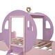 preview thumbnail 6 of 7, Twin Size Princess Carriage Bed with Crown, Wheels & Stair, Wooden Platform Car Bed Frame for Girls, No Box Spring Needed