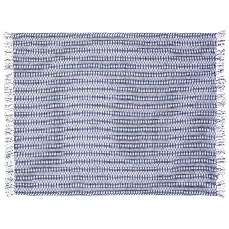 HomeRoots Blue and White Woven Cotton Striped Throw Blanket