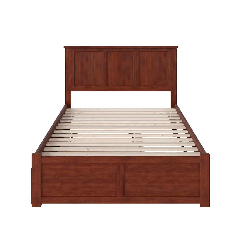 Madison Full Platform Bed with Footboard and Twin Trundle in Walnut